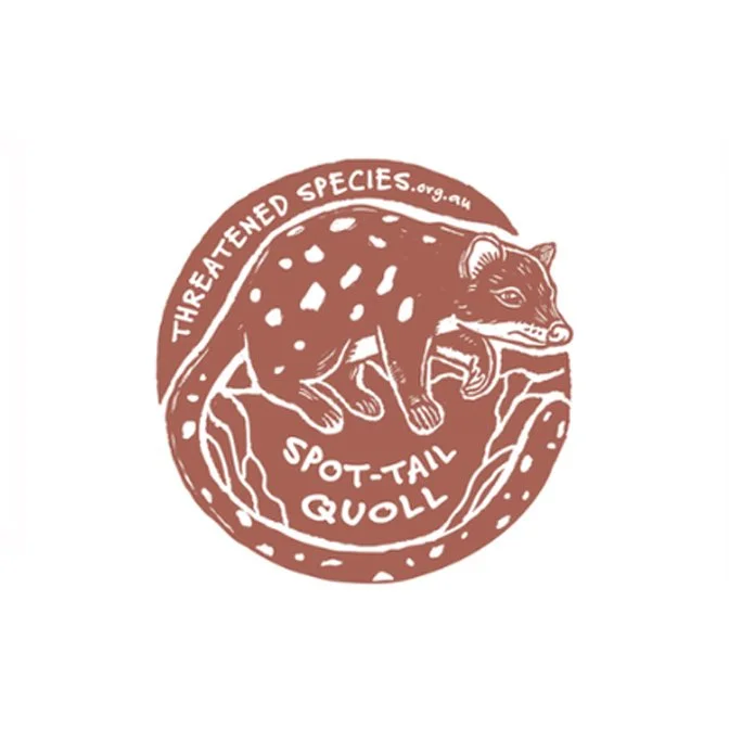 Logo of Threatened Species website featuring a stylized quoll under a circular border with the text "Threatened Species.org.au" and the words "Spot-tail Quoll" inside.