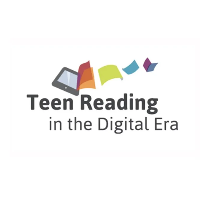 Logo for Teen Reading in the Digital Era featuring a tablet and colorful open books