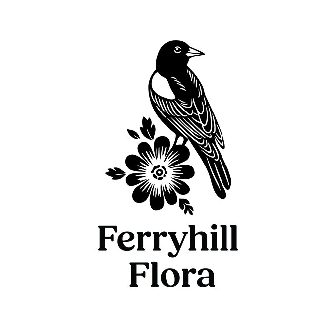 Logo with a bird and flower