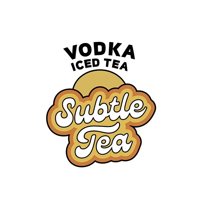 Logo for Subtle Tea featuring a stylized sun and the words 'Vodka Iced Tea' and 'Subtle Tea' in decorative lettering.