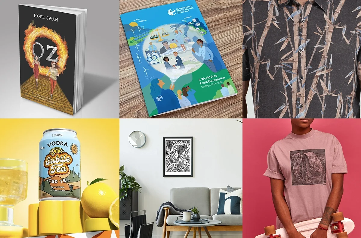 Folio collage gallery of illustration, textile design, infographics, book illustration by Matt Broughton