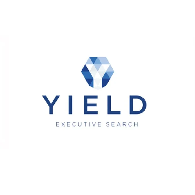 YIELD Executive Search logo featuring a geometric Y diamond in shades of blue with the company name and tagline.