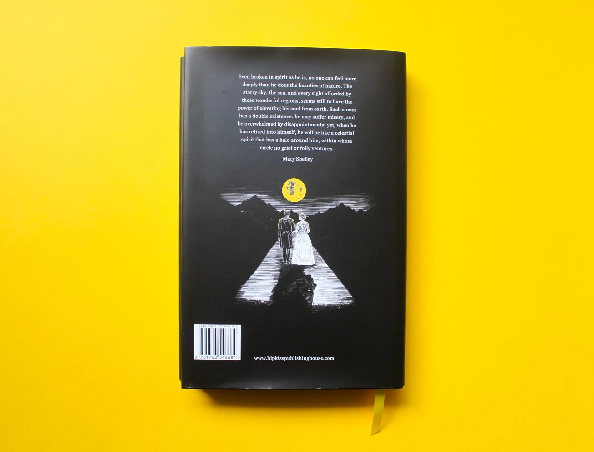 Illustrated book cover dust jacket for Frankenstein