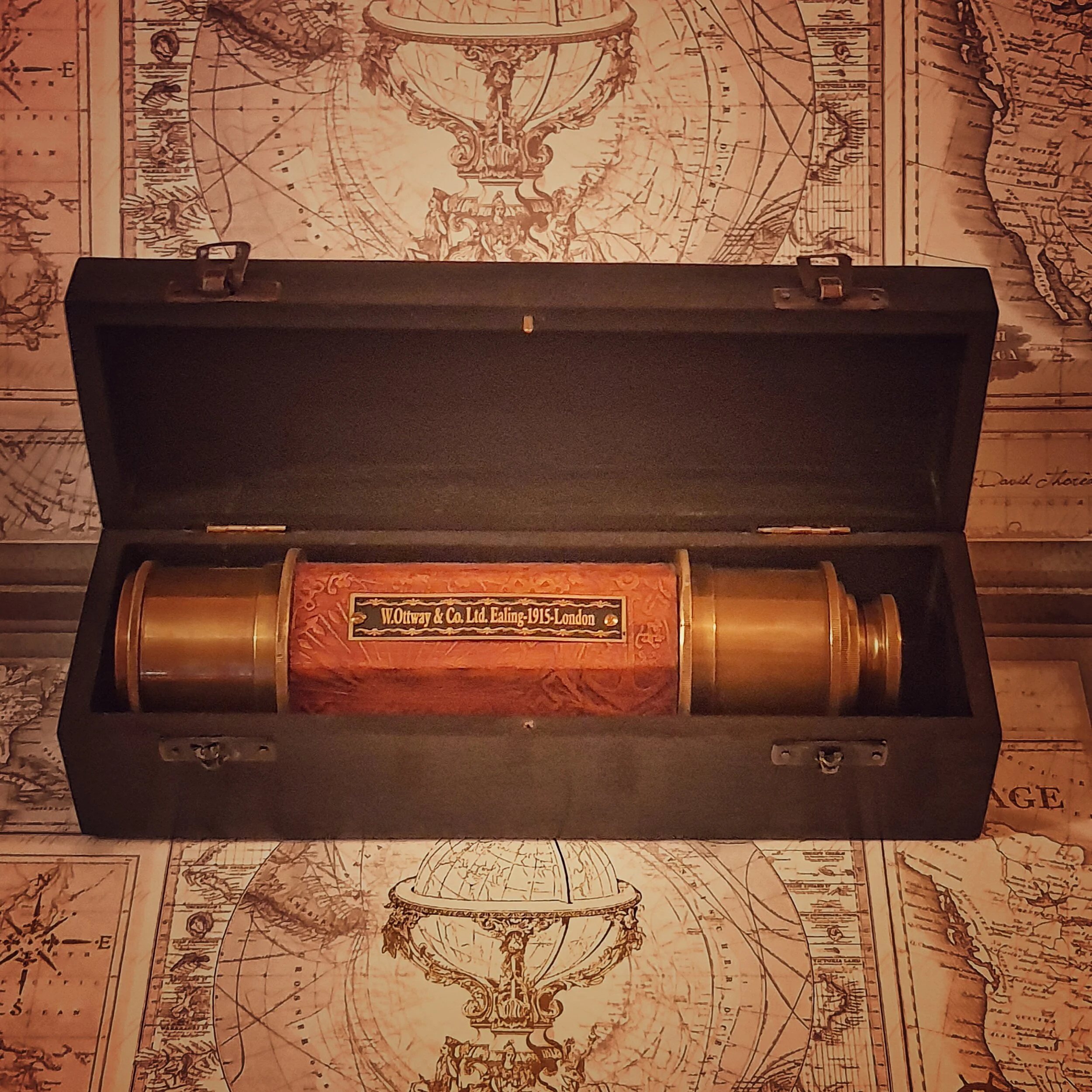 XXL Antique Style Brass Telescope with Wooden Box