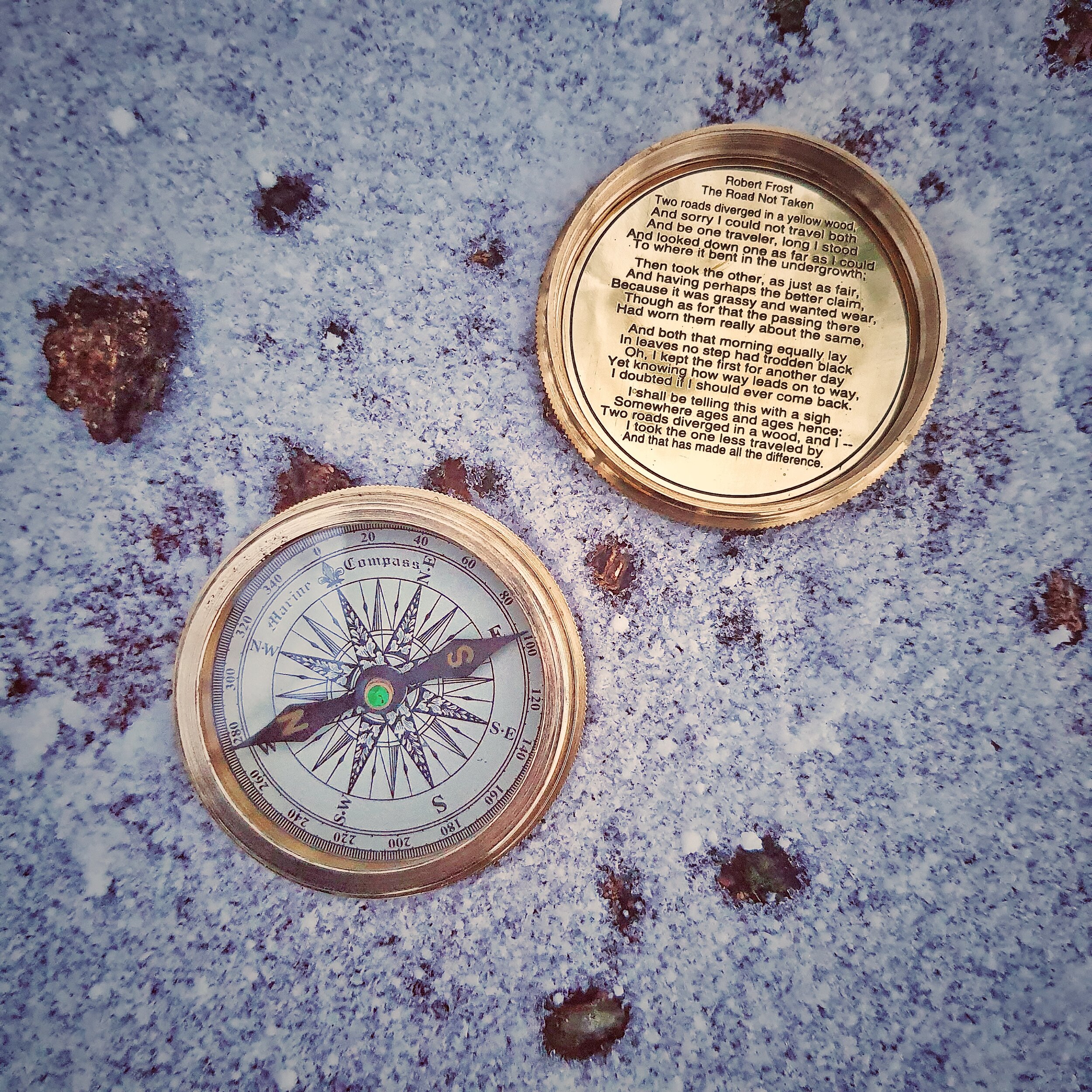 The Road Not Taken By Robert Frost Antique Solid Brass Working Compass Engraved Needle Compass With Leather Anchor Stamped Case