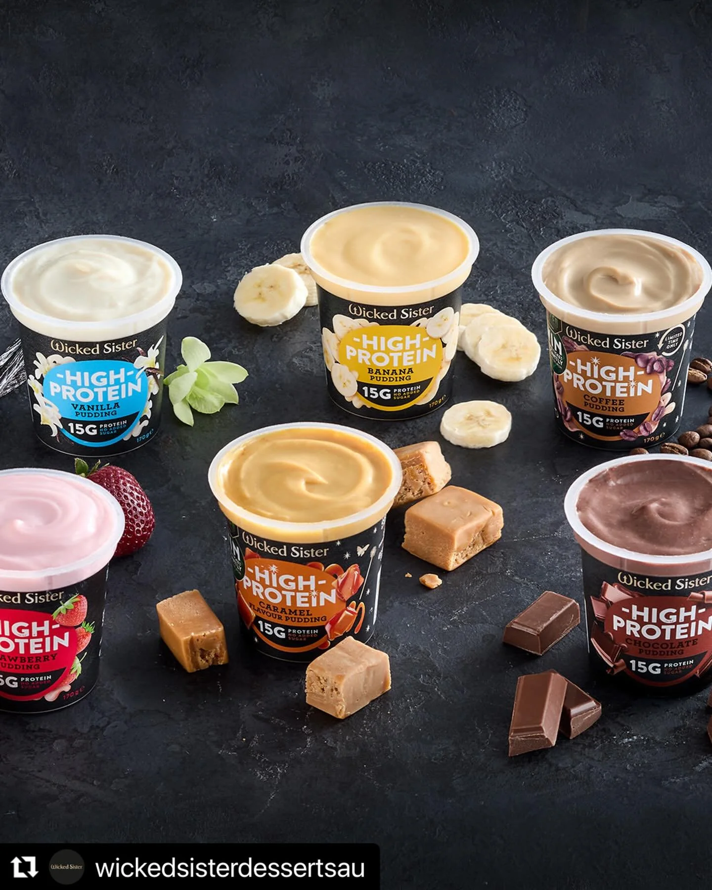 Recent work @wickedsisterdessertsau 
・・・
Get your protein hit in our deliciously good tubs of goodness. If you&rsquo;re craving a protein-packed snack, there&rsquo;s a flavour to match your mood. With natural colours and flavours you can feel good ab