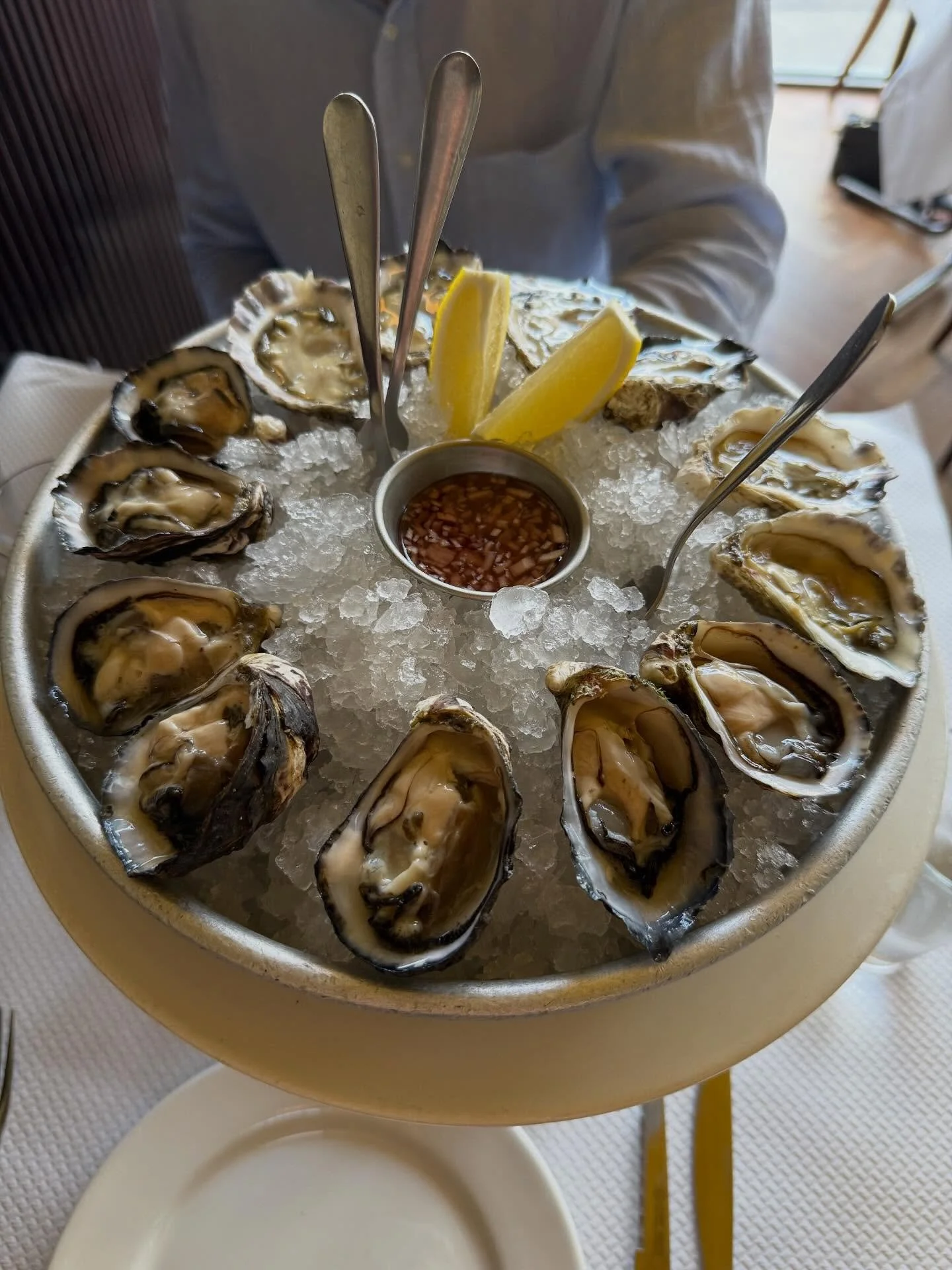 Celebration lunch at @france_soir_restaurant. Oysters and hangar steak. Doesn&rsquo;t get much better than this. #weddinganniversary
