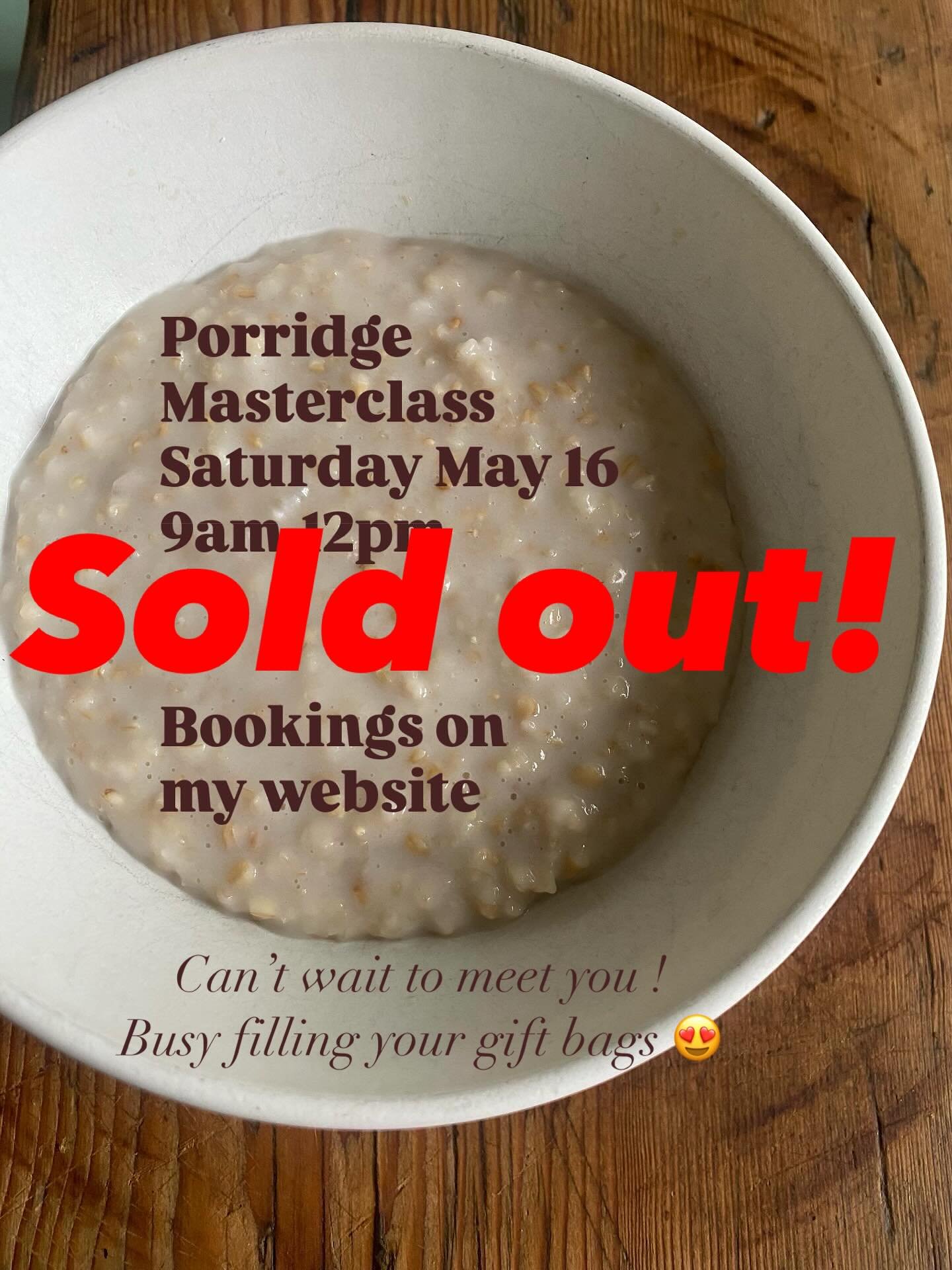 My porridge Masterclass is full! Can&rsquo;t wait to meet you all. #porridgepassion #porridgeloversunite