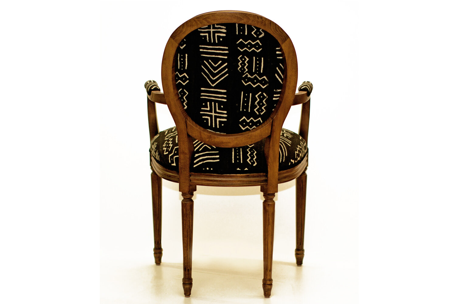 Custom French Louis XVI style arm chairs.