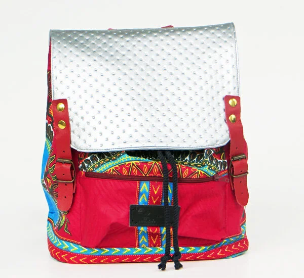 Faux Leather &amp; Ankara Big Flap Rucksack/Backpack