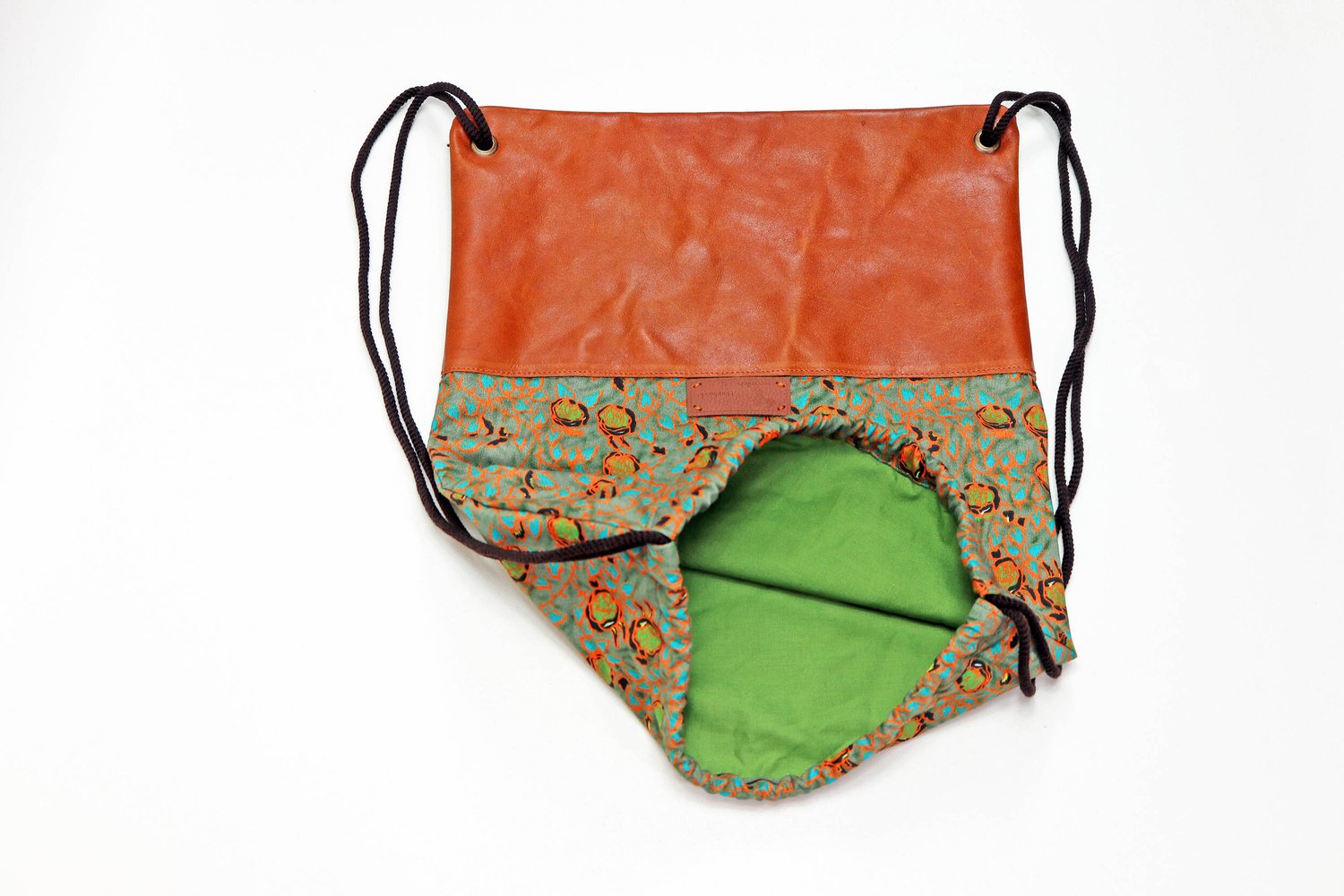 Drawstring Backpack Ankara Leather — Tribal Traces