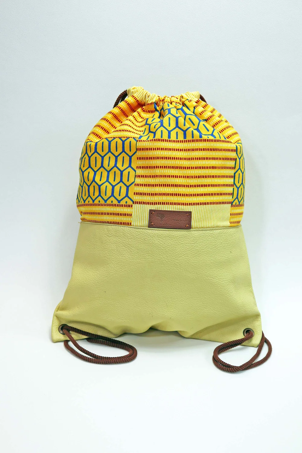 Drawstring Backpack - Ankara Leather — Tribal Traces display picture 1