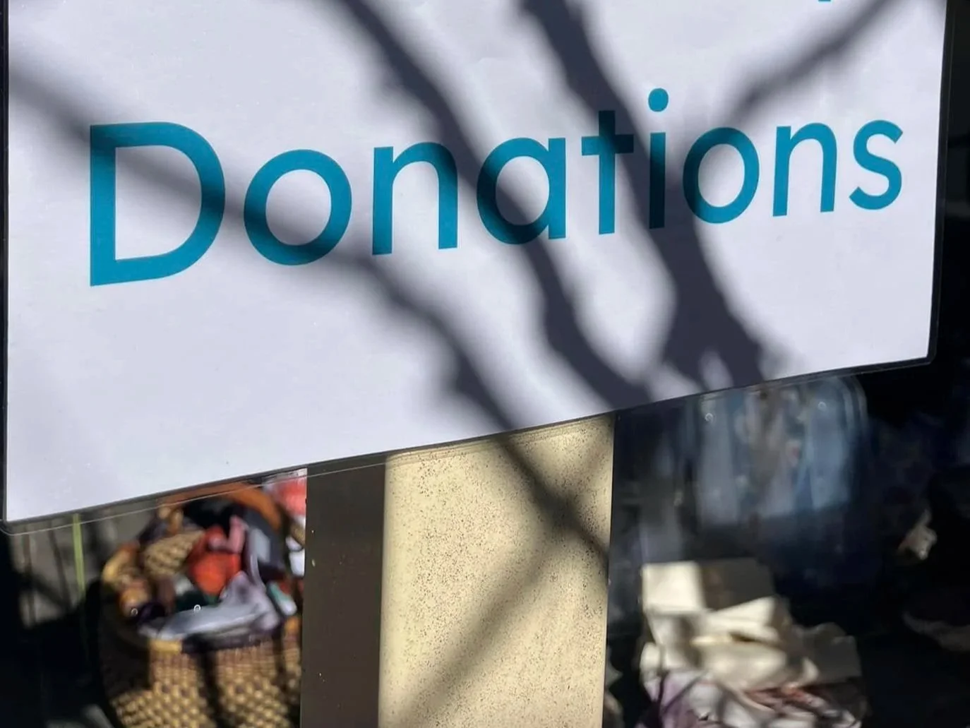 Donations sign.