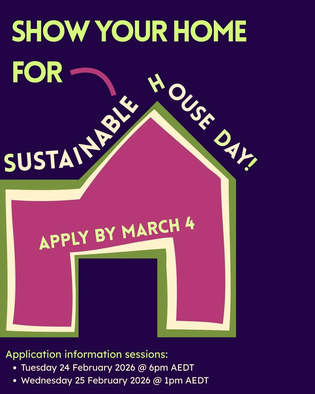 Do you have a sustainable home? Do you want to open your door and tell its story for this year's @sustainablehouseday?

Applications to hold tours&mdash;which can run digitally or in person&mdash;are closing next Wednesday (March 4)! 

If you're keen
