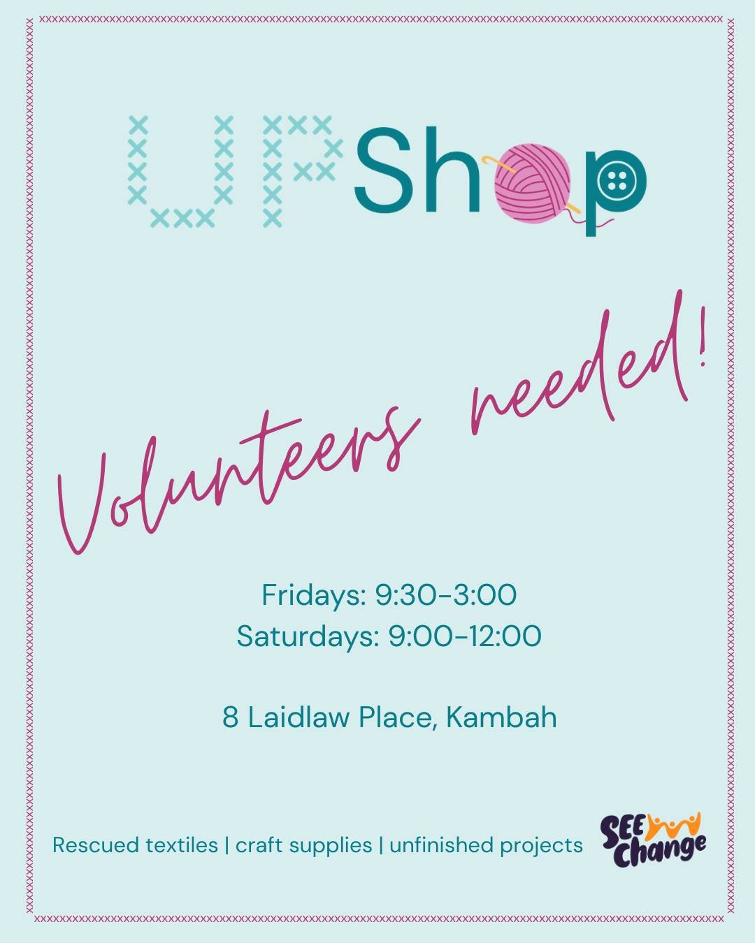 Would you like to do something new this autumn? Are you concerned about textile waste? Do you like a bit of upcycling/crafting/sewing/knitting/anything related to fabric-ing?

Then you might be an ideal volunteer for @upshop_act, the op shop just for