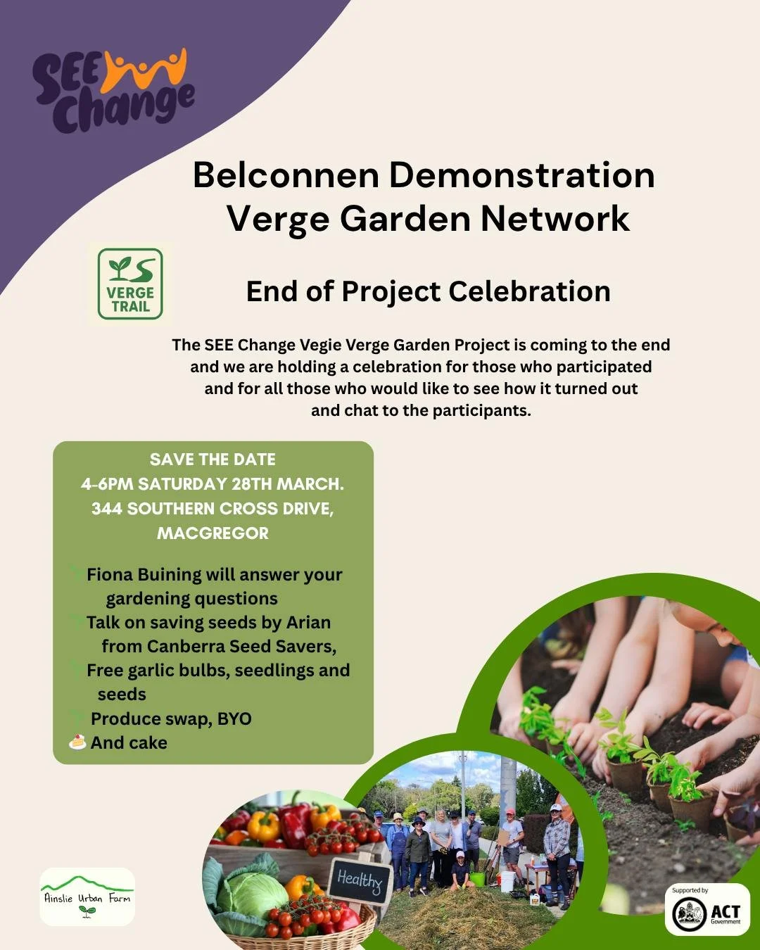 Reminder: Verge Garden end of project Celebration today!
Come along 4 - 6pm at 344 Southern Cross Drive, Macgregor