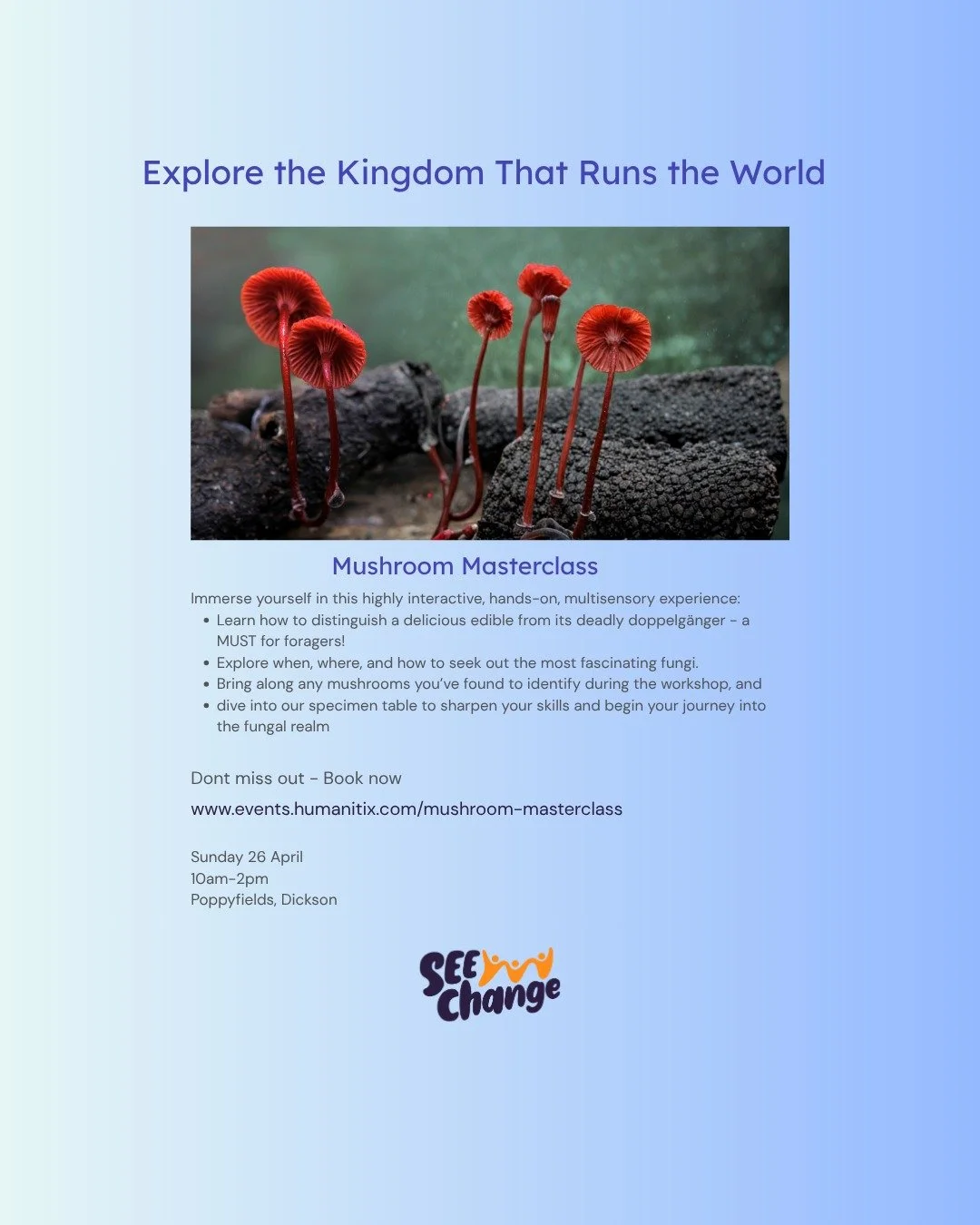 Alison Pouliot &mdash; ecologist, environmental photographer, and our speaker for the Mushroom Masterclass &mdash; has spent three decades chasing fungi across hemispheres, revealing the hidden worlds that shape our planet. 

Subsidised tickets avail