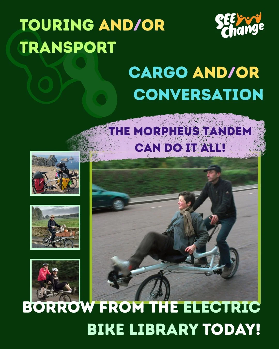 You've never seen a tandem bike like this... the Morpheus Tandem at the Canberra Electric Bike Library offers a comfortable and convenient experience for two riders. The close-together and 'split-level' seating system facilitates natural conversation