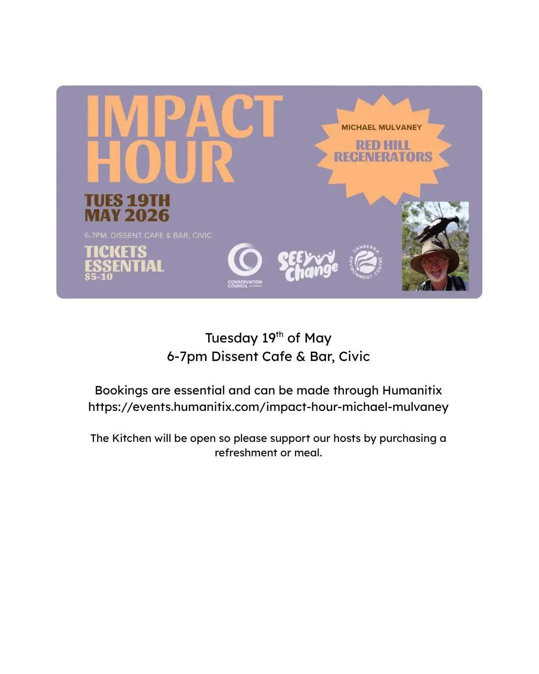 Join us for the second of our monthly Impact Hour gatherings.

Tuesday 19th May 6-7pm at Dissent Cafe &amp; Bar.