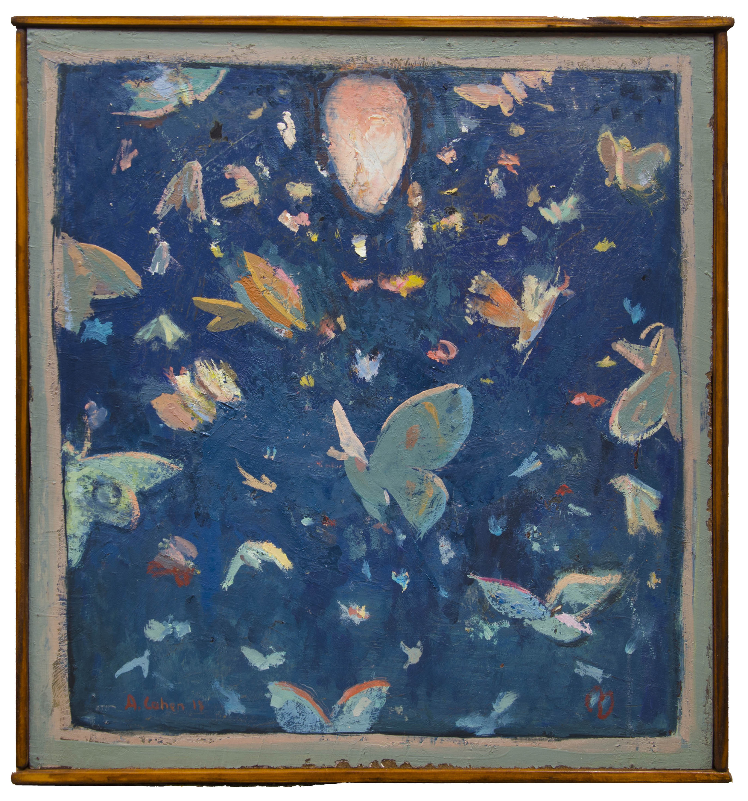 Moths Around Kerosene Lamp, 7 1/2" x 8 1/2", Oil on museum board, 2018 (SOLD)