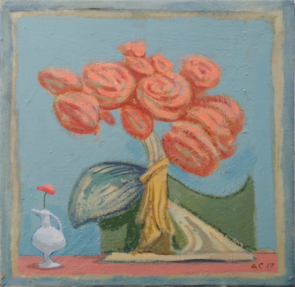 Pink Roses, 12" x 12", Oil on board, 2017 (SOLD)