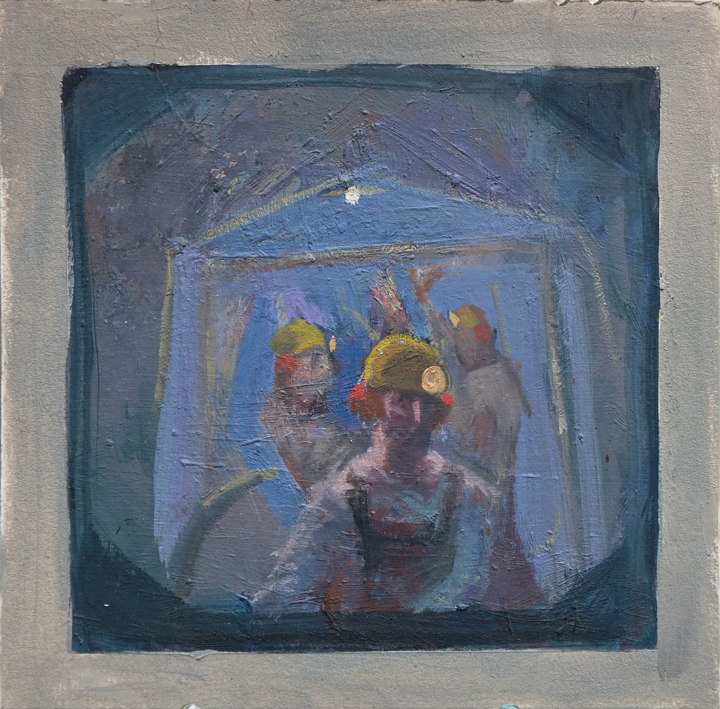 Miners, 8"x8", oil on museum board, 2019
