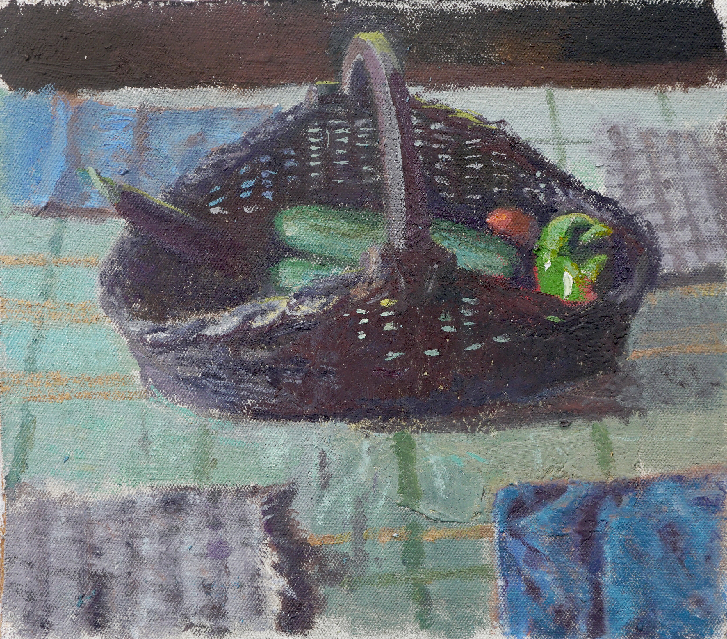 Veggie Basket, 9" x 12", Oil on Mounted Canvas, 2019