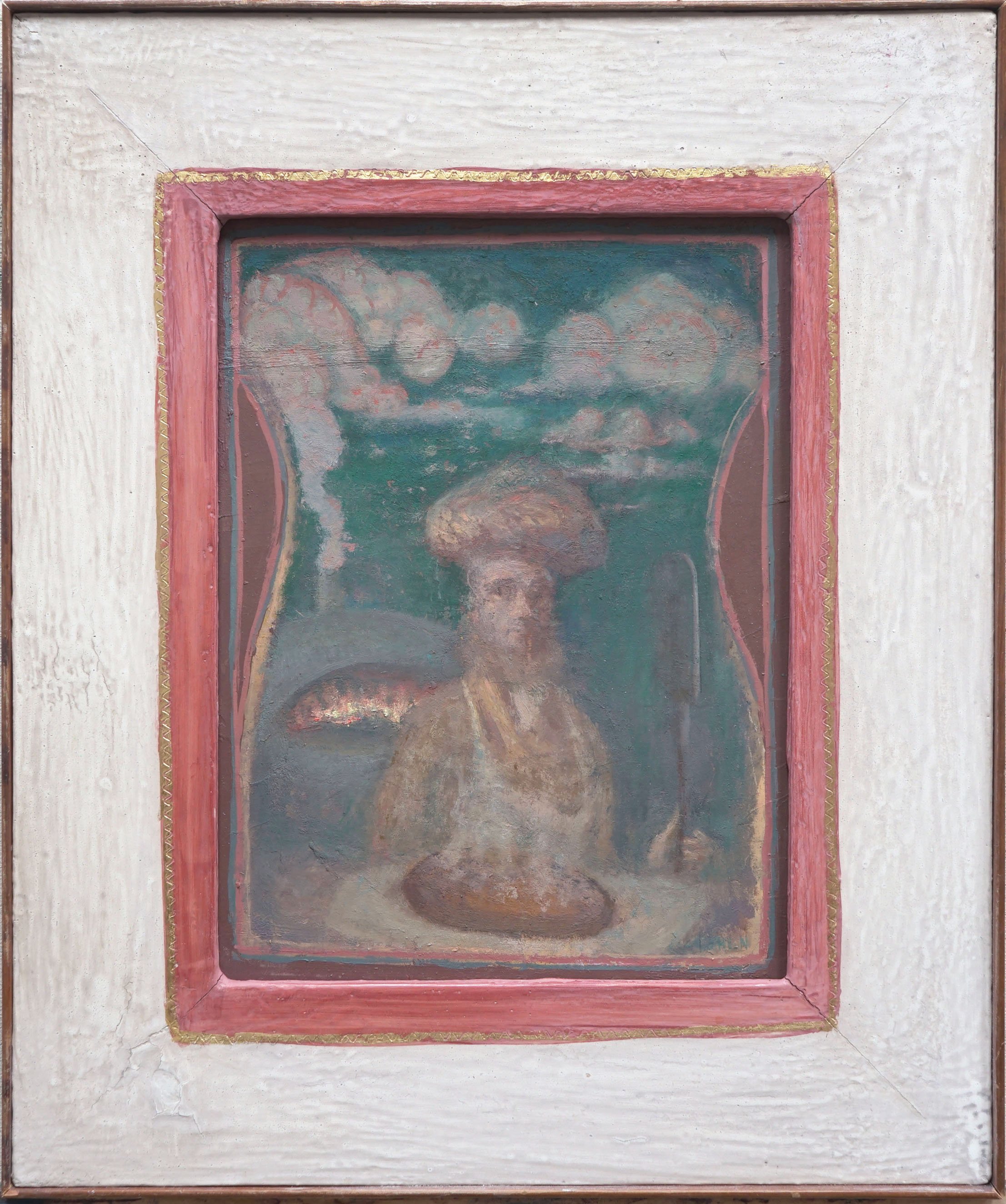 Bread Baker. 12" x 9", oil on board, artist's gesso frame, 2023