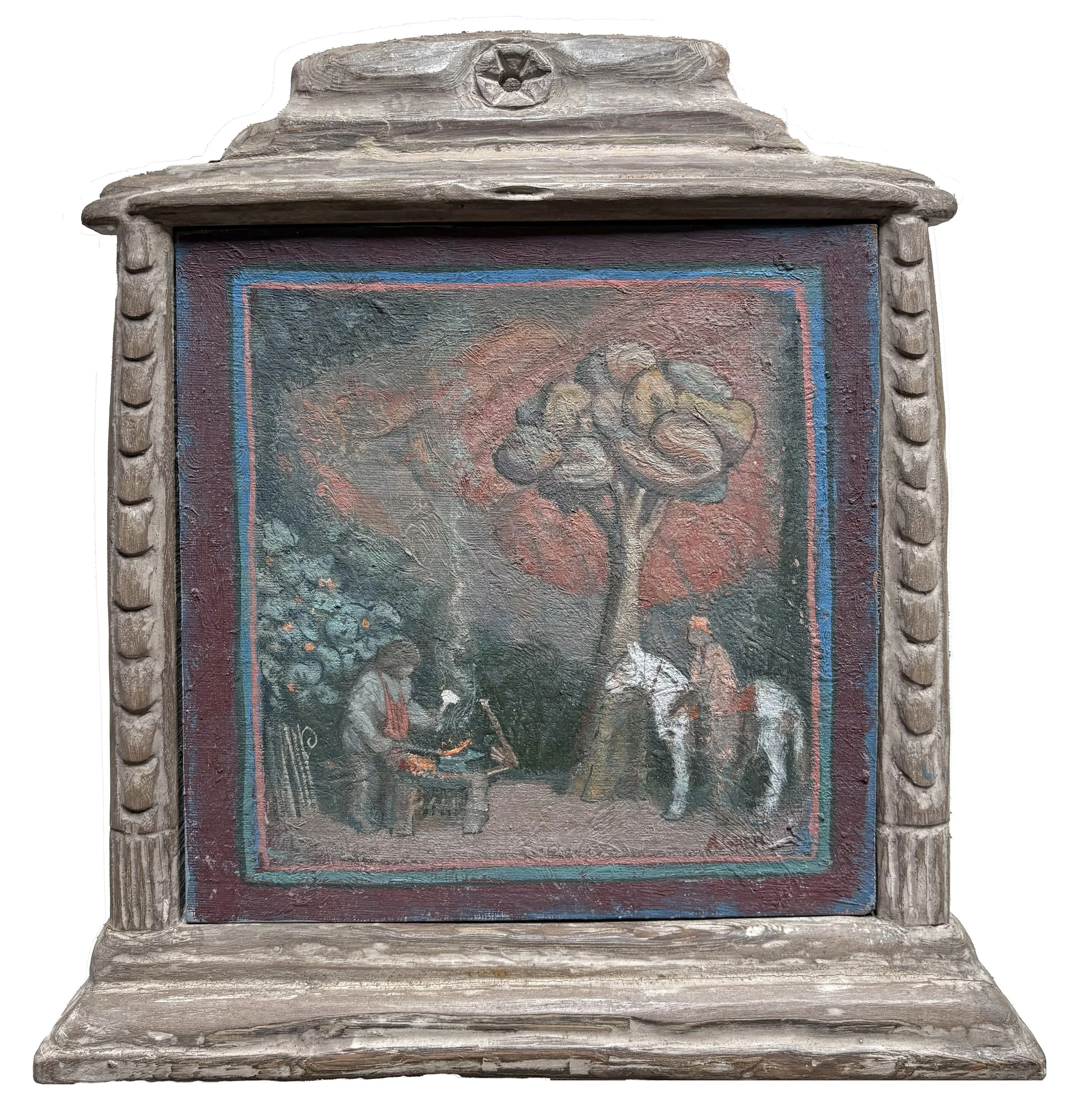 Along the Road, A Smithy, oil on mounted linen, artist's carved walnut frame, 2020