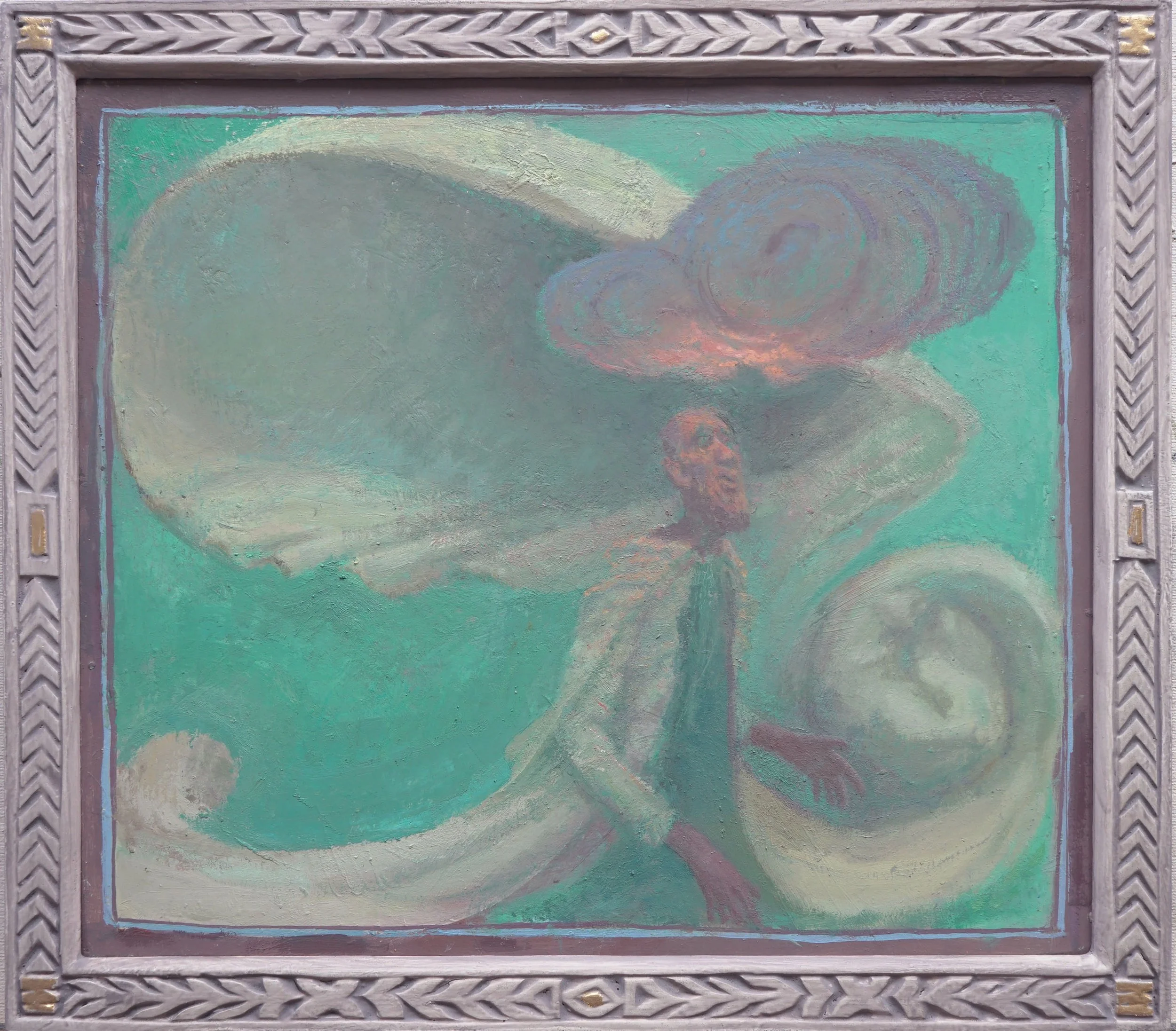 One’s Own Windstorm. 14.5 x 16.5, artist's carved frame, oil on board, 2023.