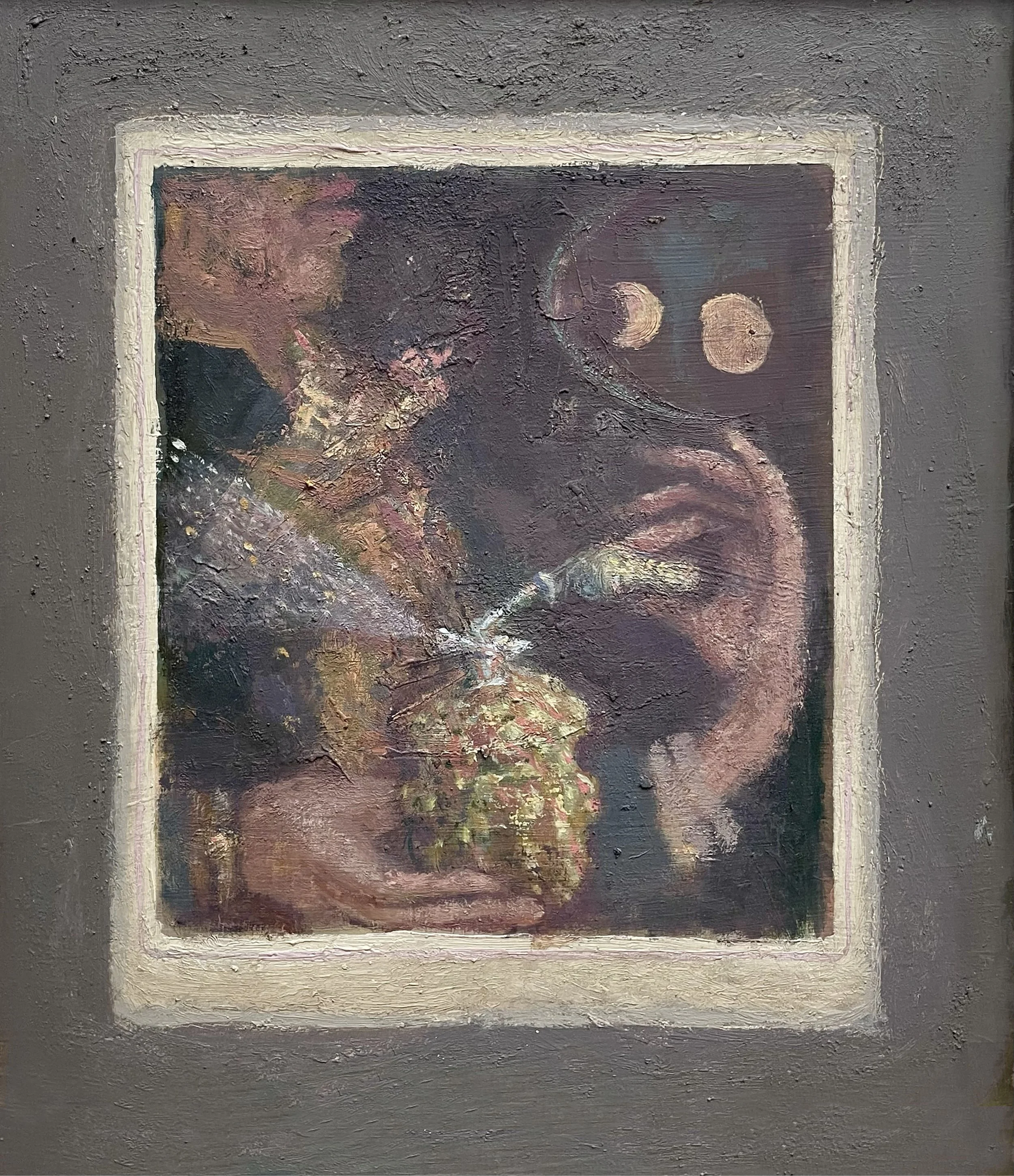 Atomizing, oil on board, 13.25" x 11.5", 2025