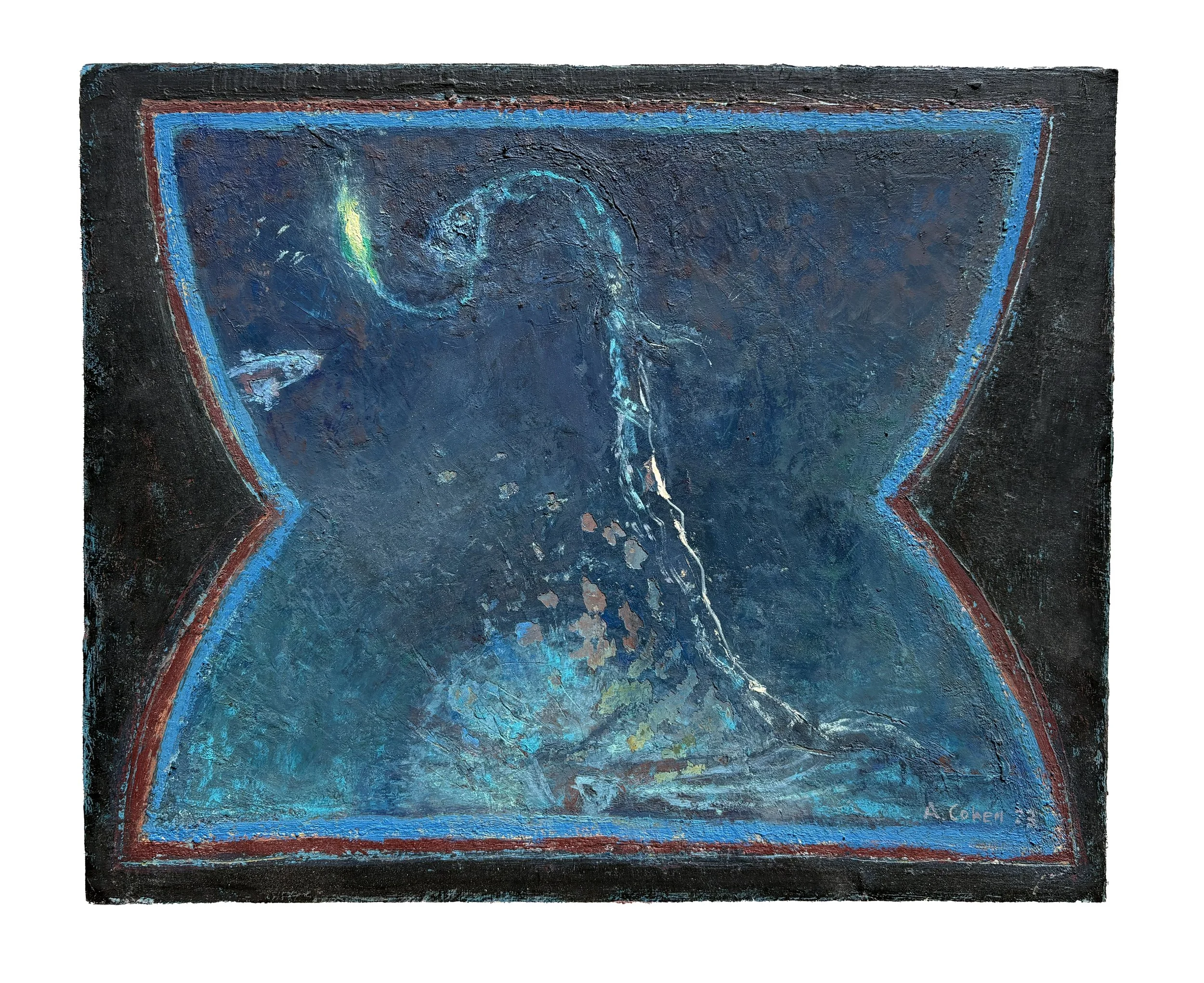 Dragonfish and Nautilus, oil on museum board, 10" x 12", 2025
