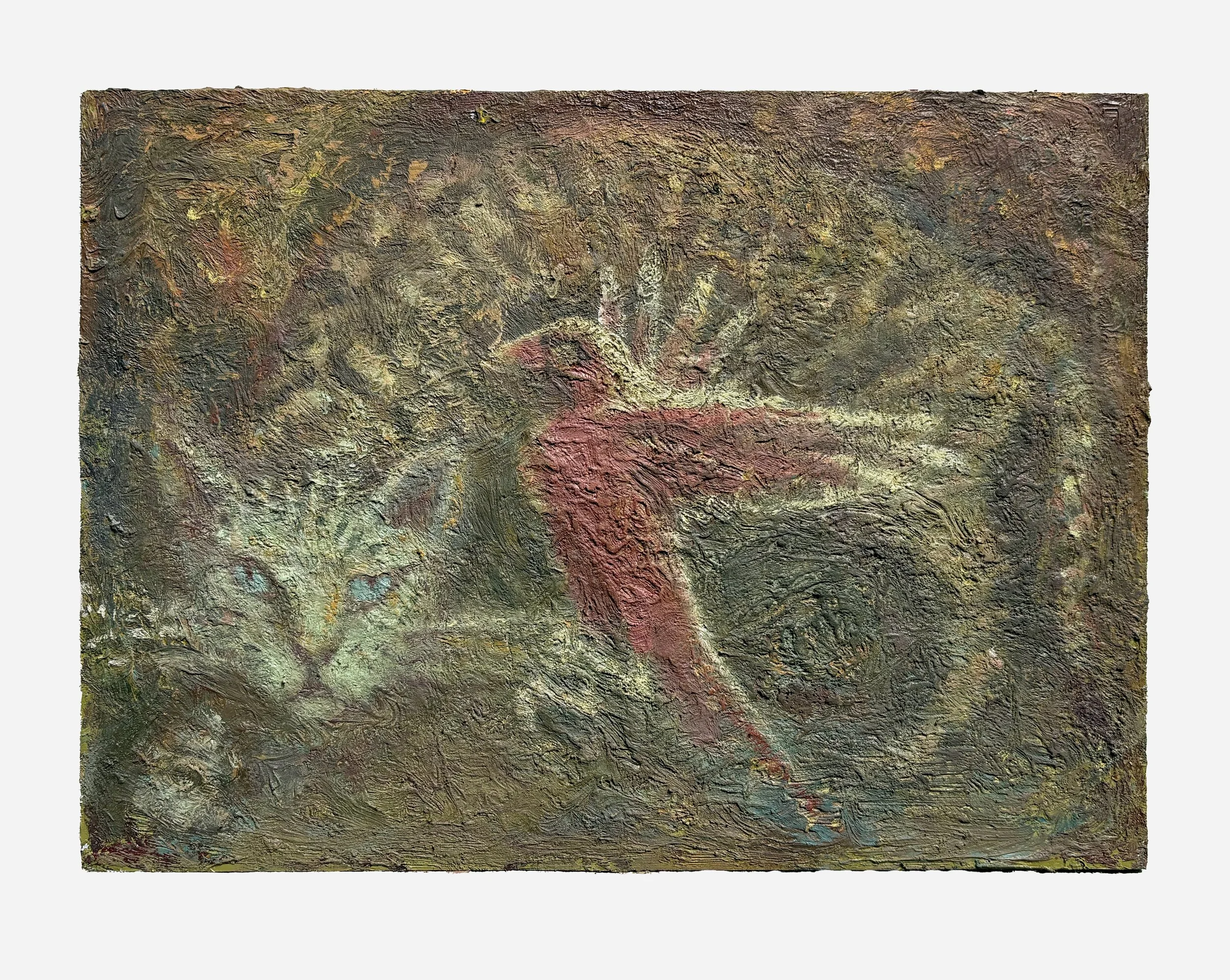 Tabby and Cardinal, 8" x 10.75", oil on board, 2026