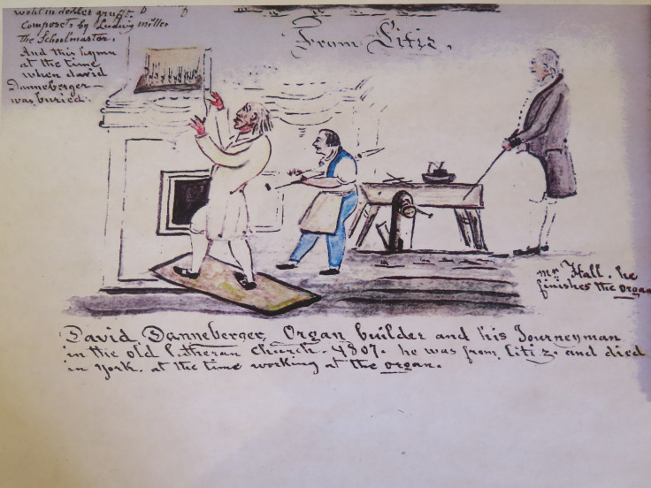 This is a drawing from circa 1810 showing the bench in use on a job site - repairing a pipe organ.