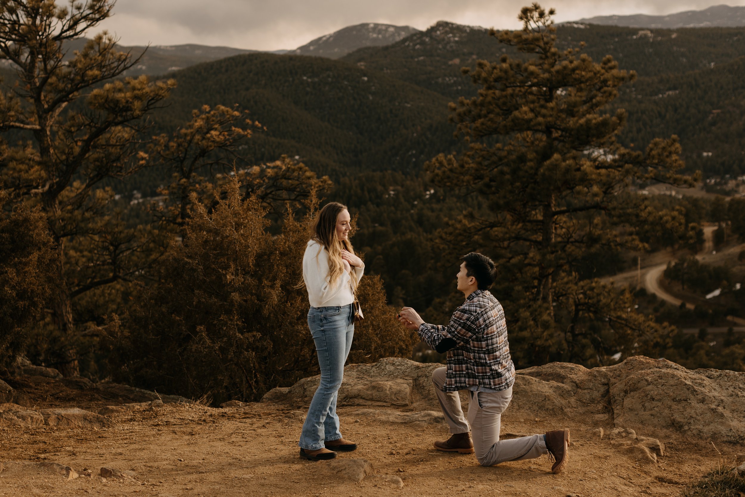 Surprise Proposal Photos Mount Falcon West Indian Hills, Colorado