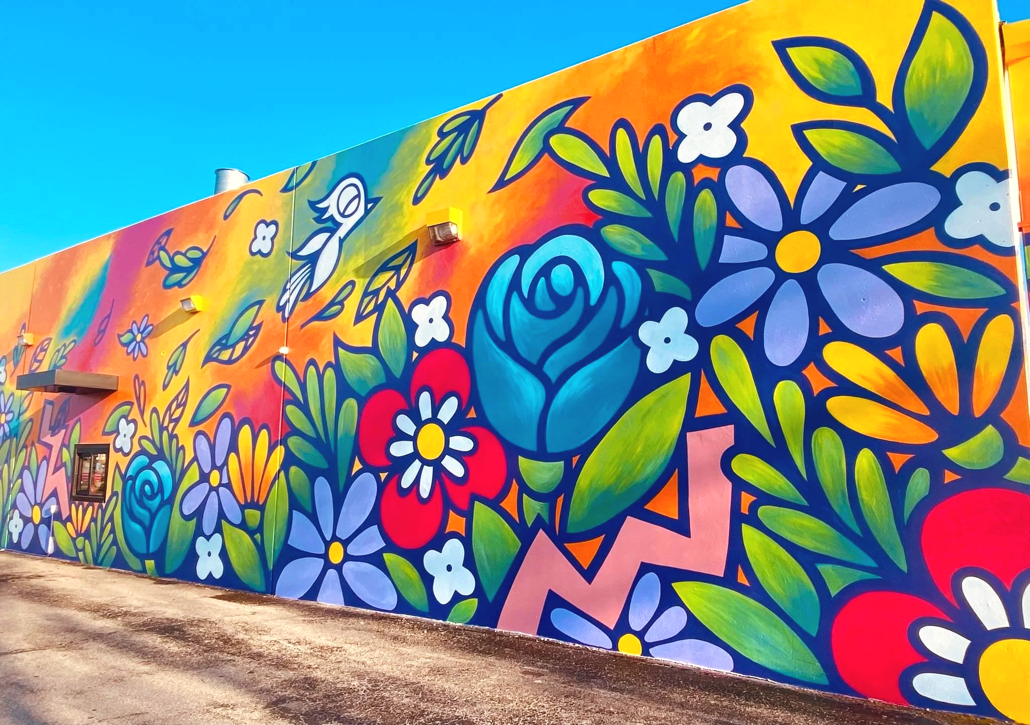 Colorful flower mural, Artist Caroline Truong, Friendswood Texas