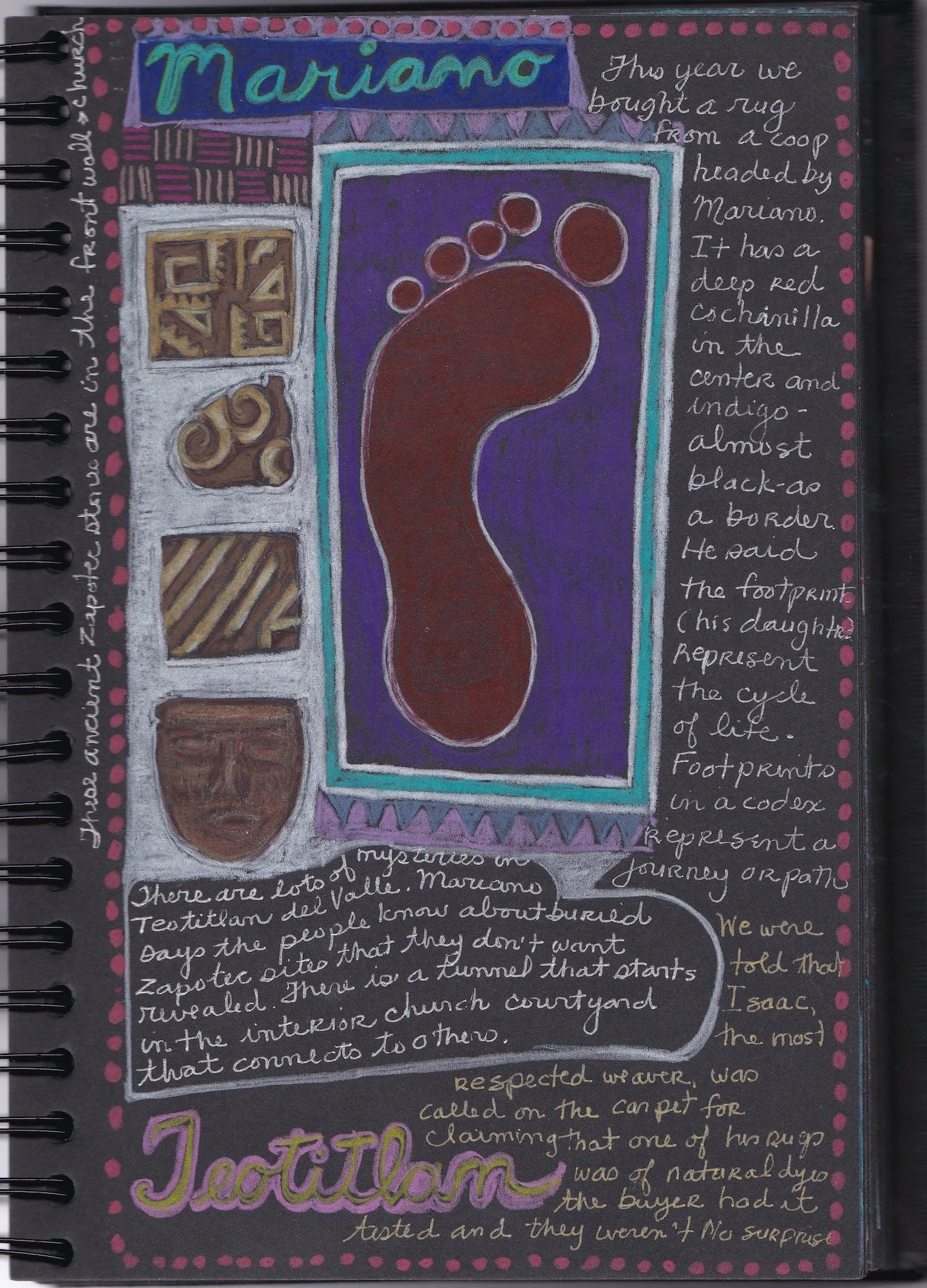 Footprints in a codex represent a journey or path