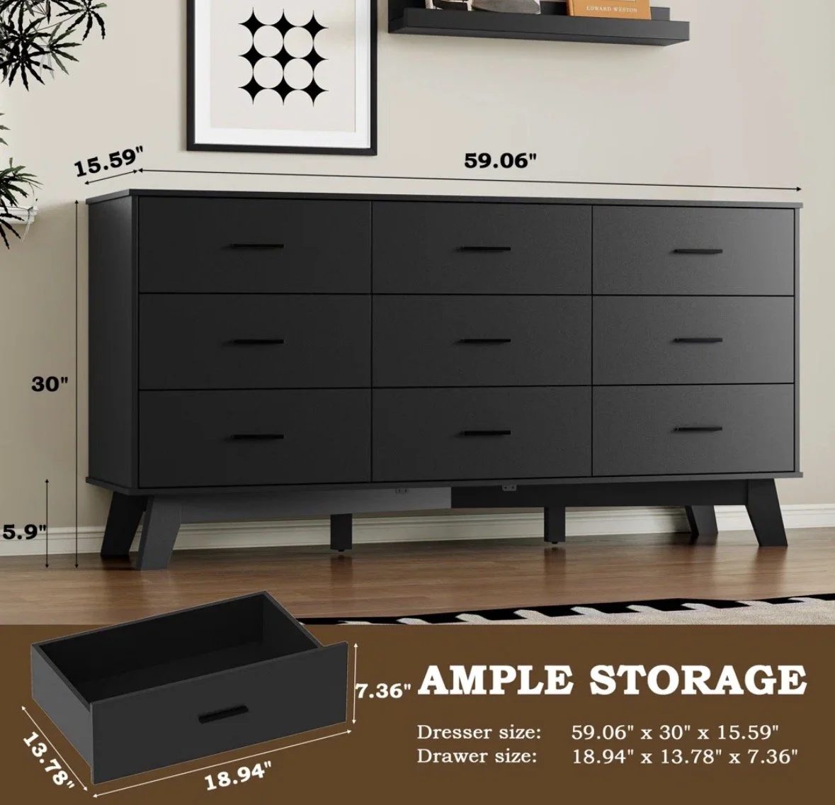 9 Drawer Chest (gold handles)