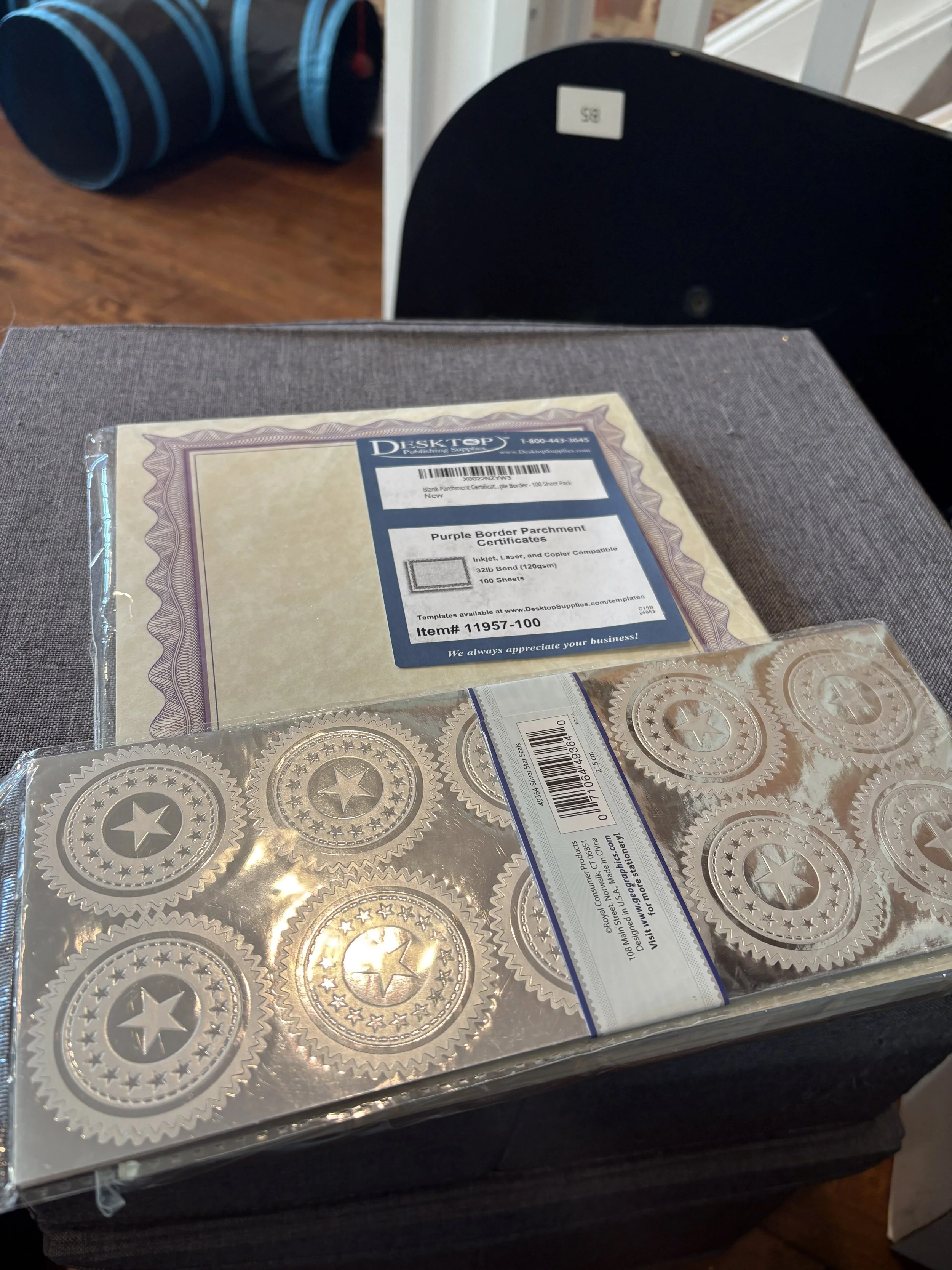Certificate Paper (purple w/ seal stickers)