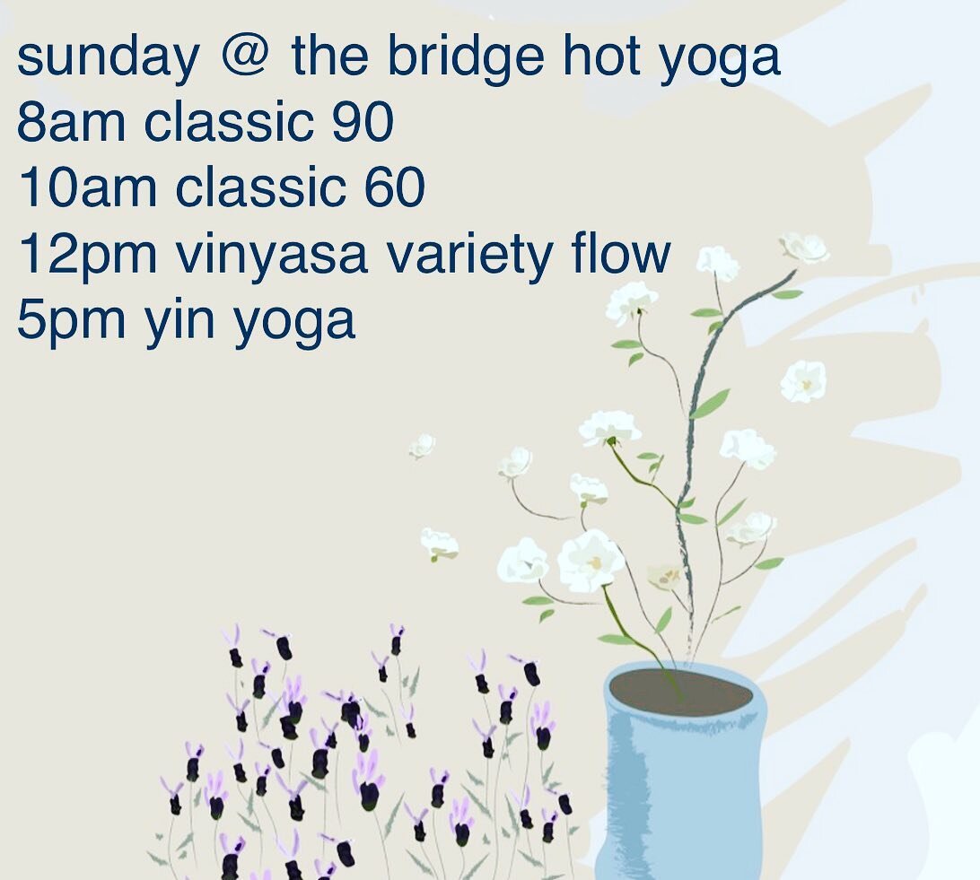 sunday @bridgehotyoga 
8am classic 90
10am classic 60
with @krmckendrick 

12pm vinyasa variety flow
with @thehealingfieldswellness 

5pm yin yoga 
with @krmckendrick 

join us!