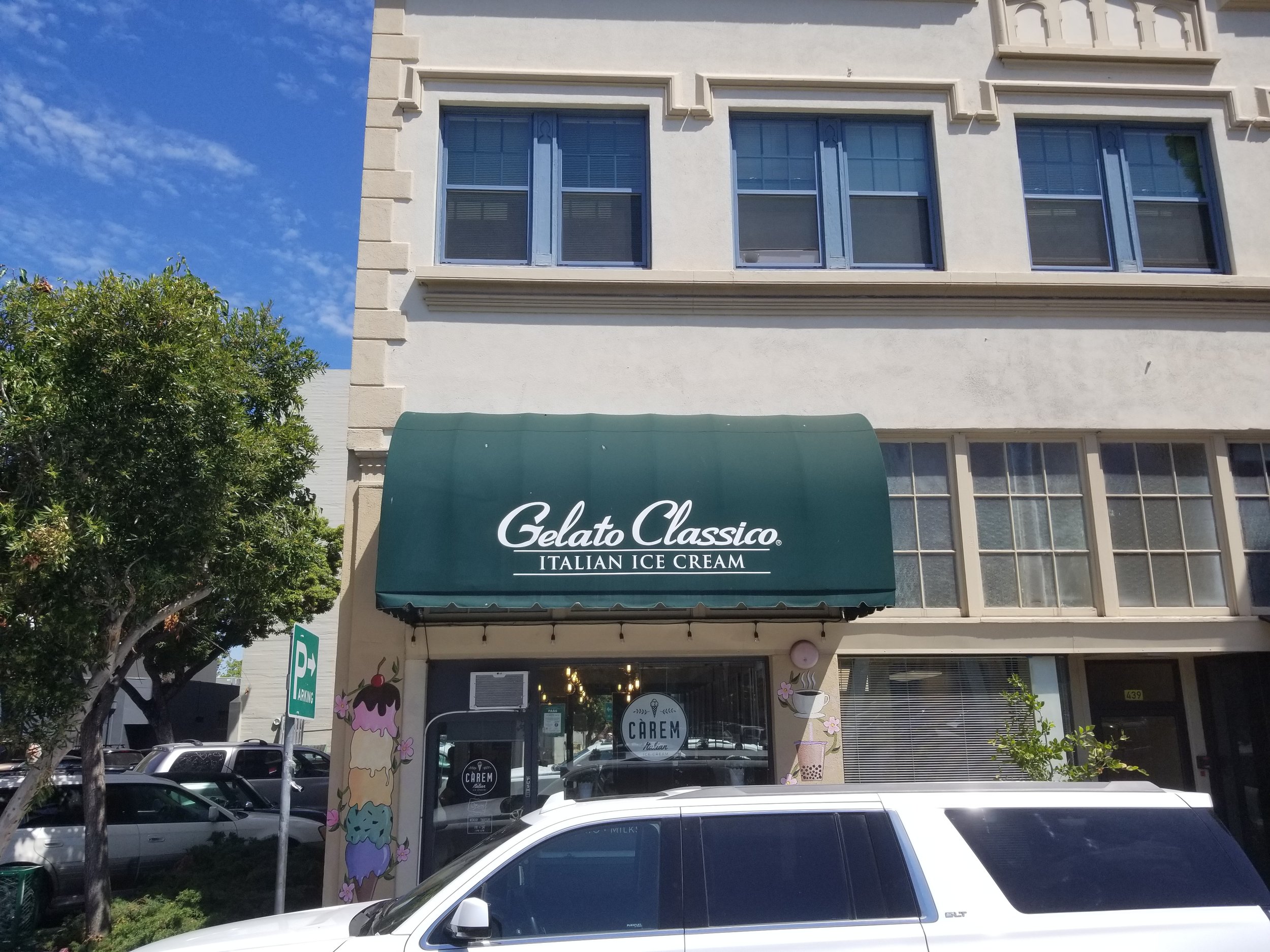 The awning of a Gelato Classico shop.