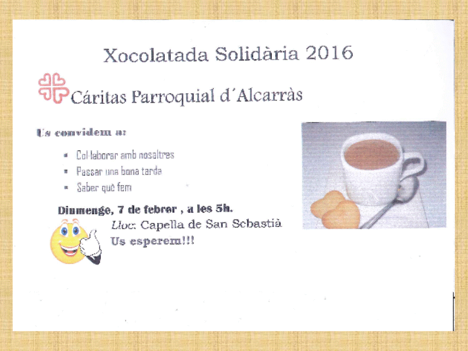 CÀRITAS PARROQUIAL D'ALCARRÀS - XOCOLATADA