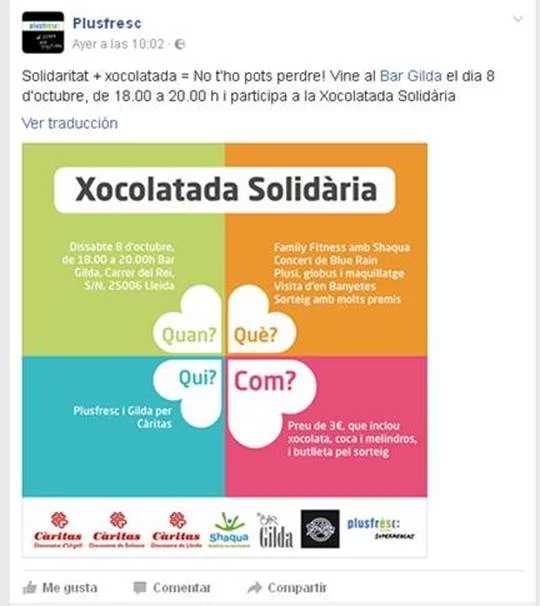 XOCOLATADA  SOLIDÀRIA EN FAVOR DELS INFANTS QUE ATÉN CÀRITAS LLEIDA