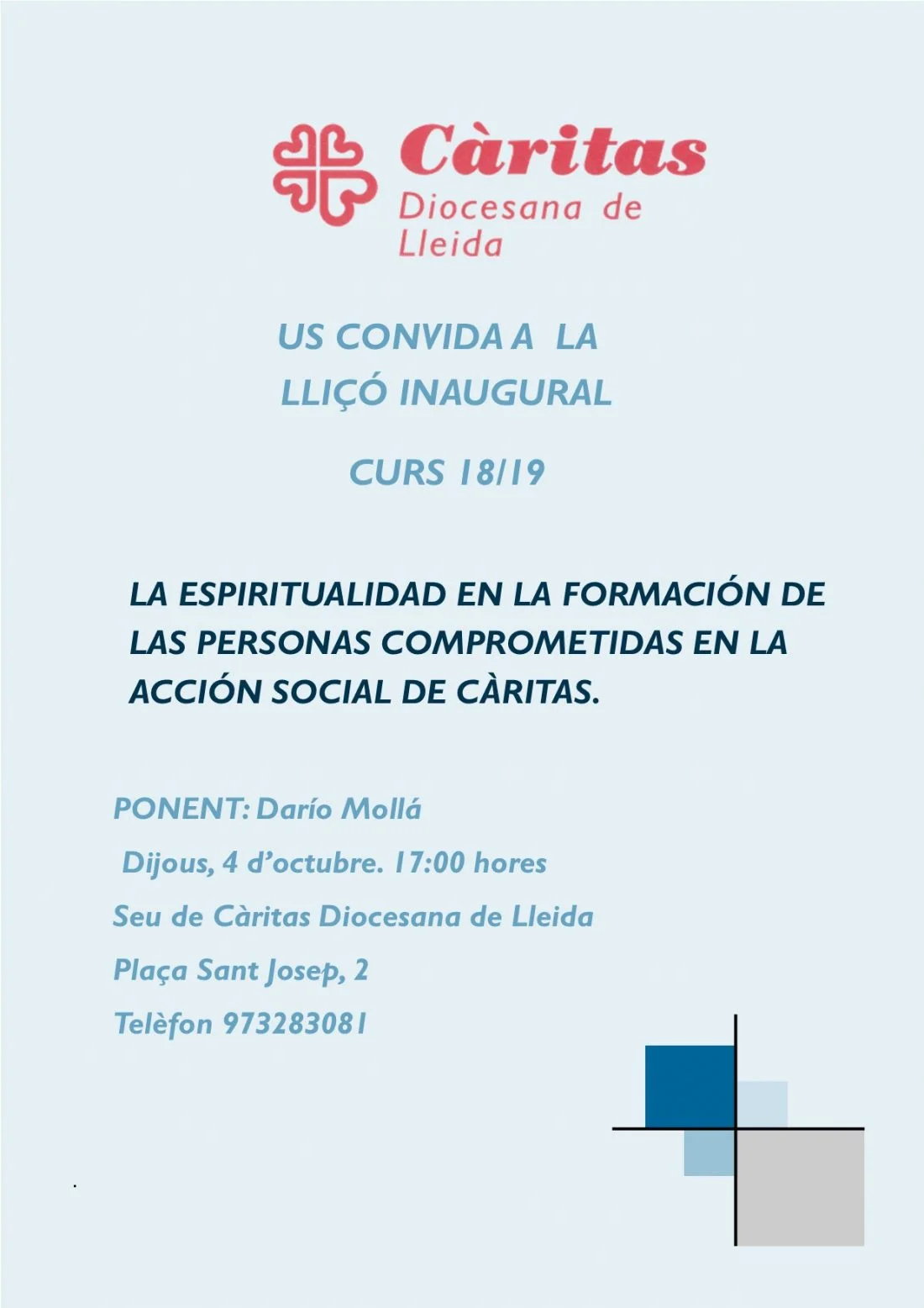Lliçó inaugural del curs 18/19 de Càritas Diocesana de Lleida.