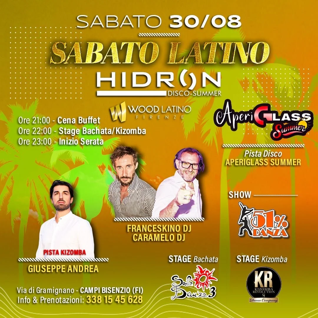 ...Sabato 30 Agosto, ritorna l'Hidron: la serata a 3 piste con Privè 100% Kizomba! Il Sabato Sera dell'estate 2025 da non perdere!