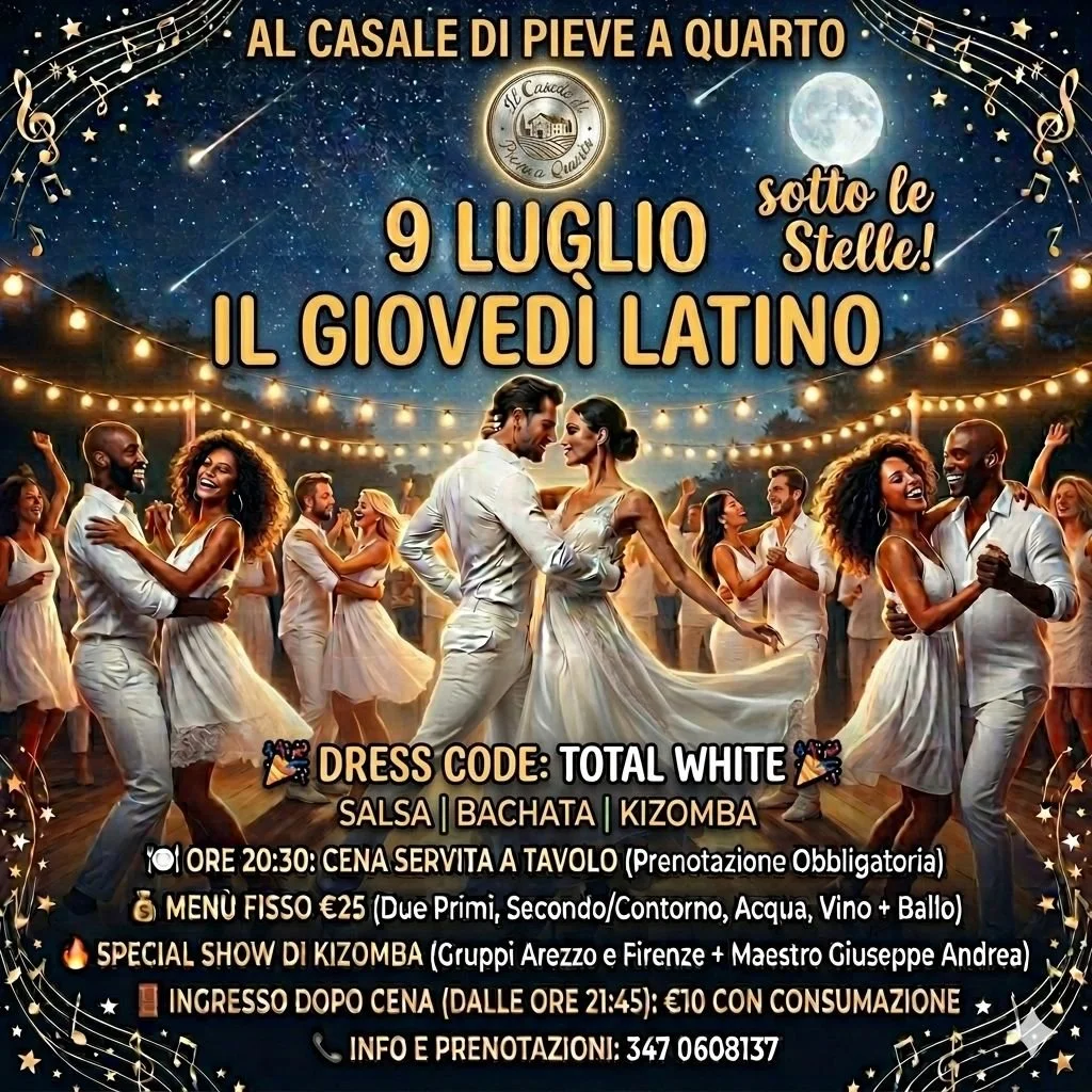 ...Giovedì 09 Luglio, l'appuntamento è al Casale per una notte di festa magica: cena, brindisi, serata danzante e lo show del Team KR &amp; Arezzo!