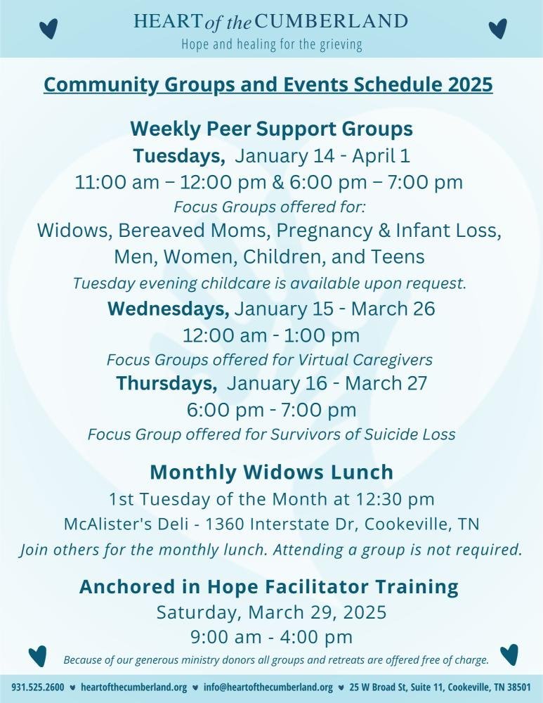 Quarter 1 2025 Groups & Events Schedule