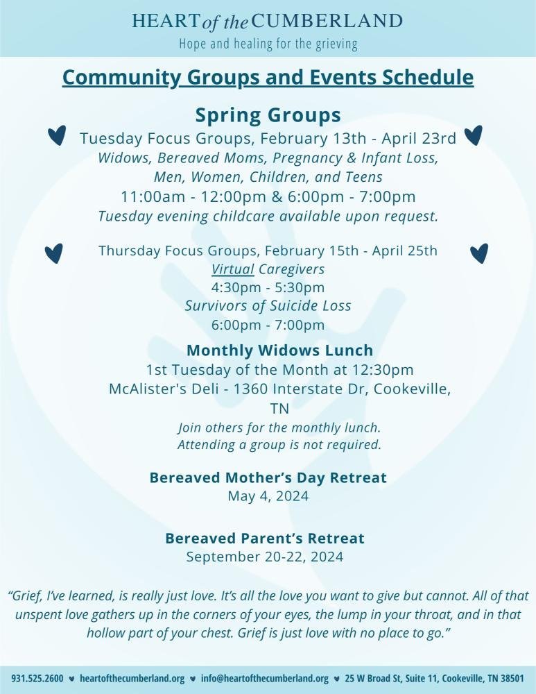 Community Groups & Events Schedule Spring 2024