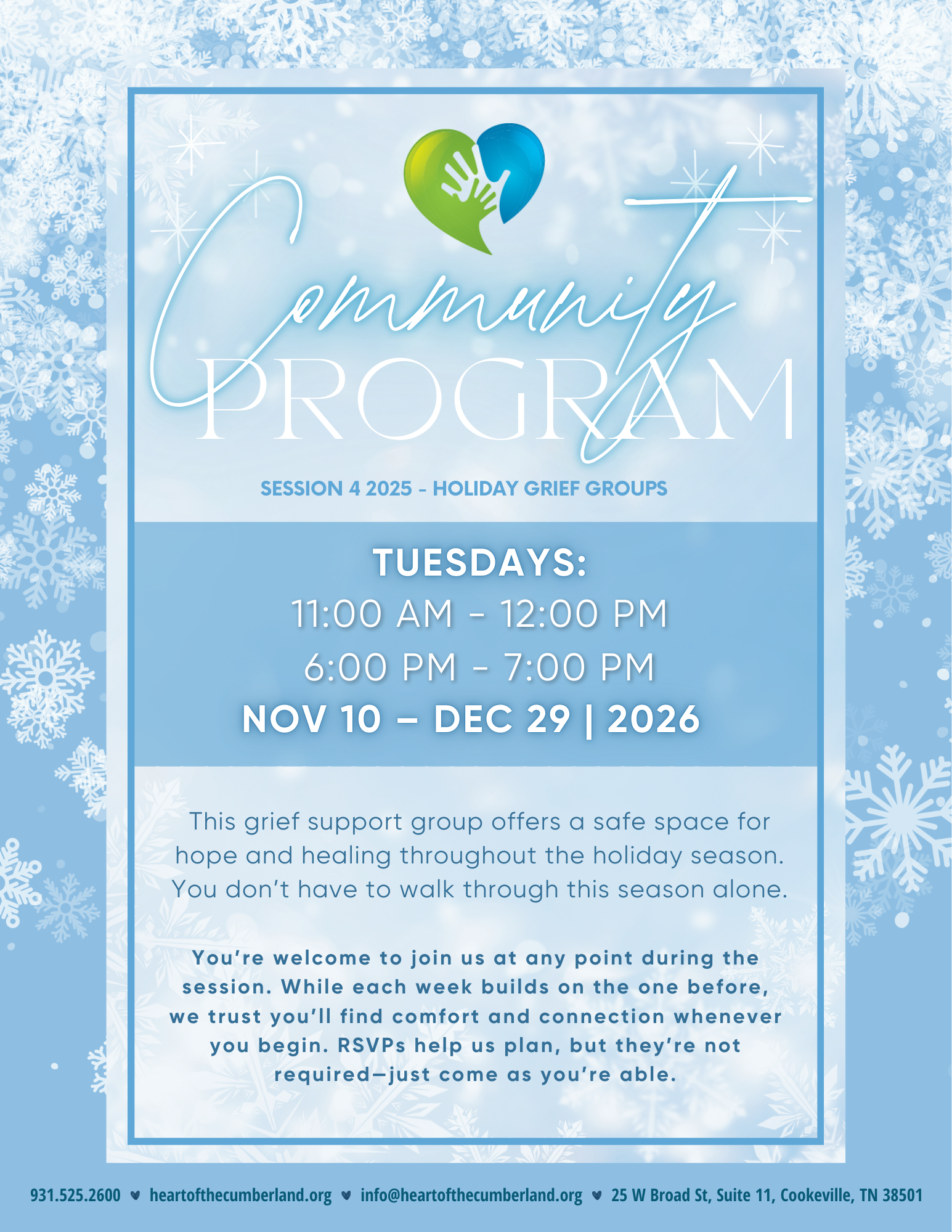 Grief Support Groups Community Schedule - Session 4 2026