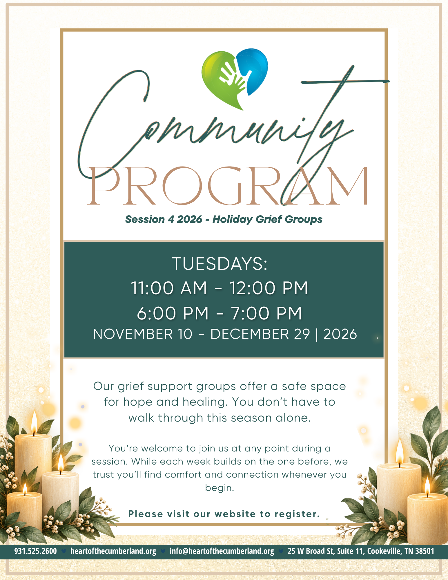Grief Support Groups Community Schedule - Session 4 2026